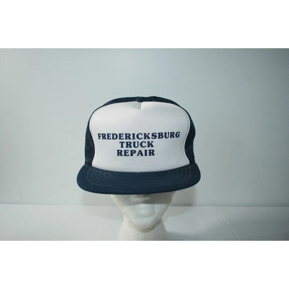 Vintage Fredericksburg Truck Repair Snapback Trucker Mesh Hat Cap Navy Blue